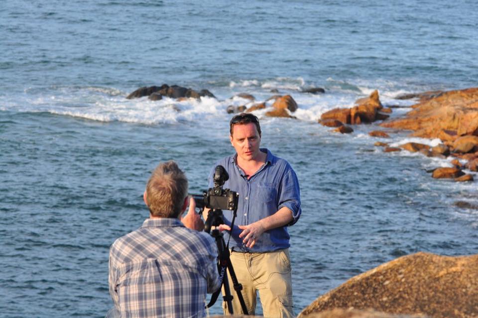 Dr Haydon Mort filming with BBC Scientist, Prof. Iain Stewart